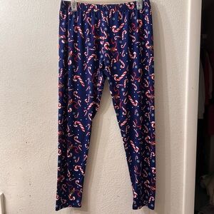 Jollidays Women’s Navy Blue Candy Cane Christmas Leggings Size Large